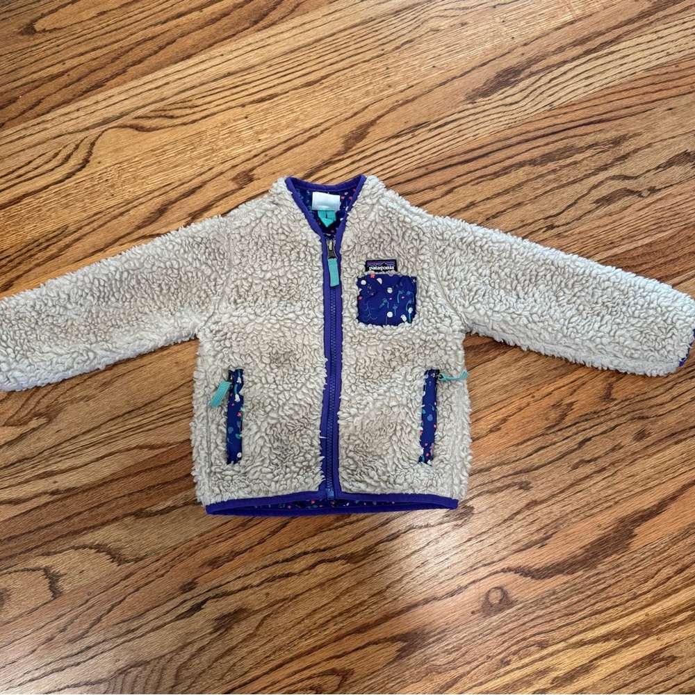 Patagonia Retro-X Fleece Jacket with Purple Floral Lining Size 2T